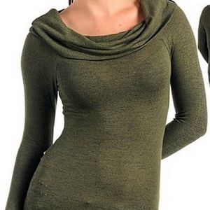 Olive heather off shoulder rayon knit top NWOT